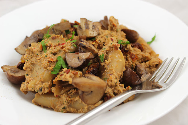 Walnut Pesto Pasta with Roasted Mushrooms