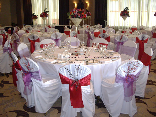 Wedding reception decorations Sydney Stylish chair covers and centerpieces