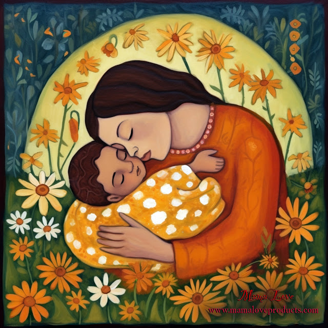 Mother and Child surrounded by Calendula