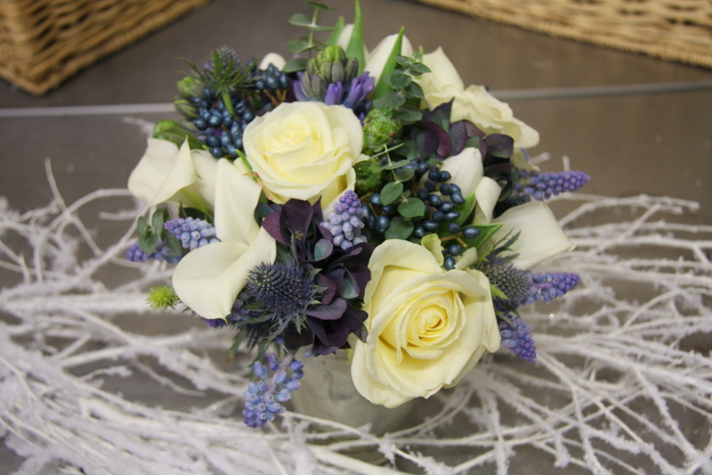 Blue Frosted Ivory Winter Wedding Bouquet