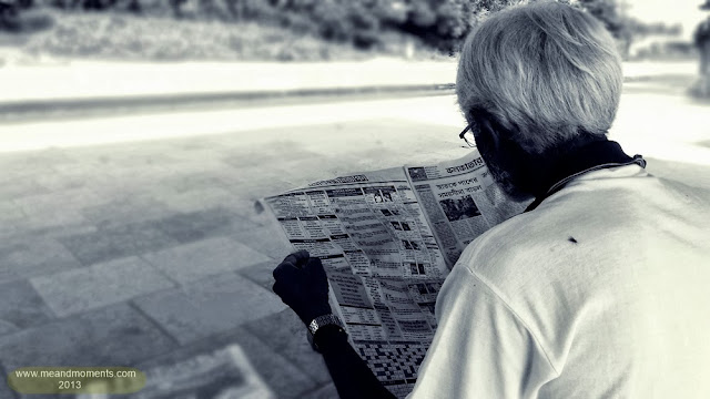 man reading newspaper, news geek, early morning newspaper, old man reading