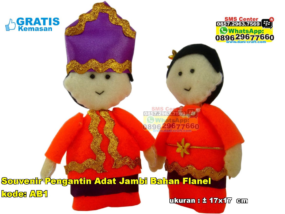 Boneka Pengantin Adat Jambi Bahan Flanel Souvenir Pernikahan