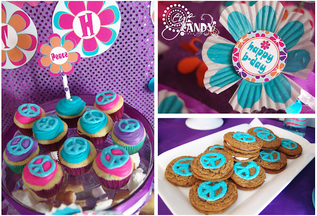 peace sign cupcakes, chocolate peace signs, peace party food ideas