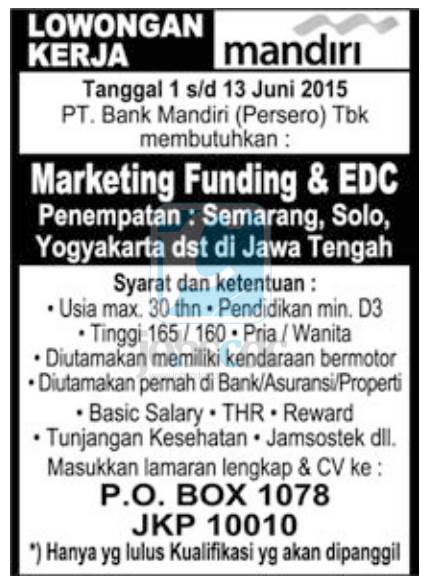 PT Bank Mandiri (Persero) Tbk - D3 Marketing Funding and 
