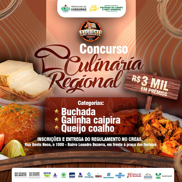 Prefeitura de Caraúbas fará concurso de Culinária Regional dentro da Programação da Expoeste 2022
