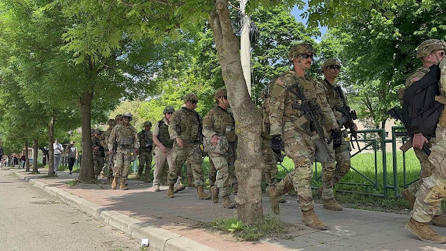 US troops of the NATO-led peacekeeping force in Kosovo, KFOR, in Leposavic on May 30, 2023. Source: BIRN