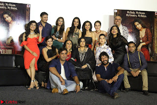 Vidya Balan with Ila Arun Gauhar Khan and other girls and star cast at Trailer launch of move Begum Jaan 022.JPG