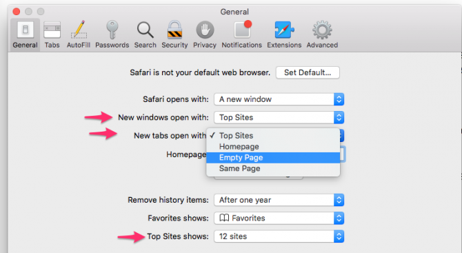 Adjustment the default for new tabs and new windows to anything apart from Top Sites. You could establish it to your web page, a vacant page, or your present page.