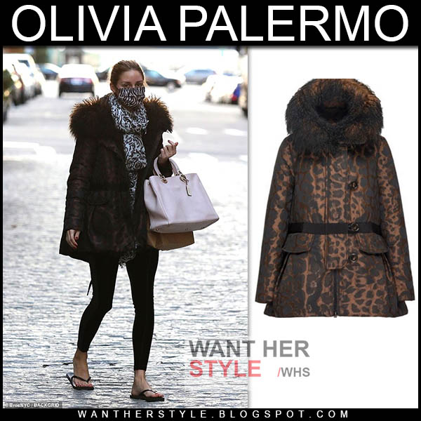 Olivia Palermo in brown leopard puffer jacket