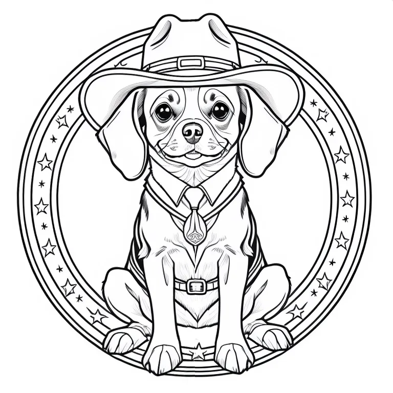 Desenho infantil de cachorro beagle cowboy para imprimir e colorir, Arte para crianças pintar