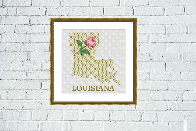 Louisiana map cross stitch pattern floral ornament embroidery - Tango Stitch