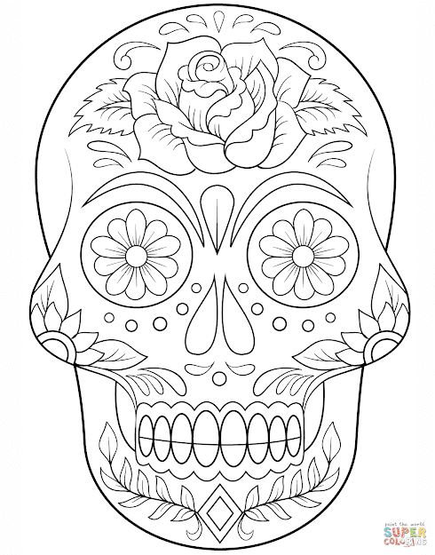 Click The Sugar Skull With Flowers Coloring Pages 
