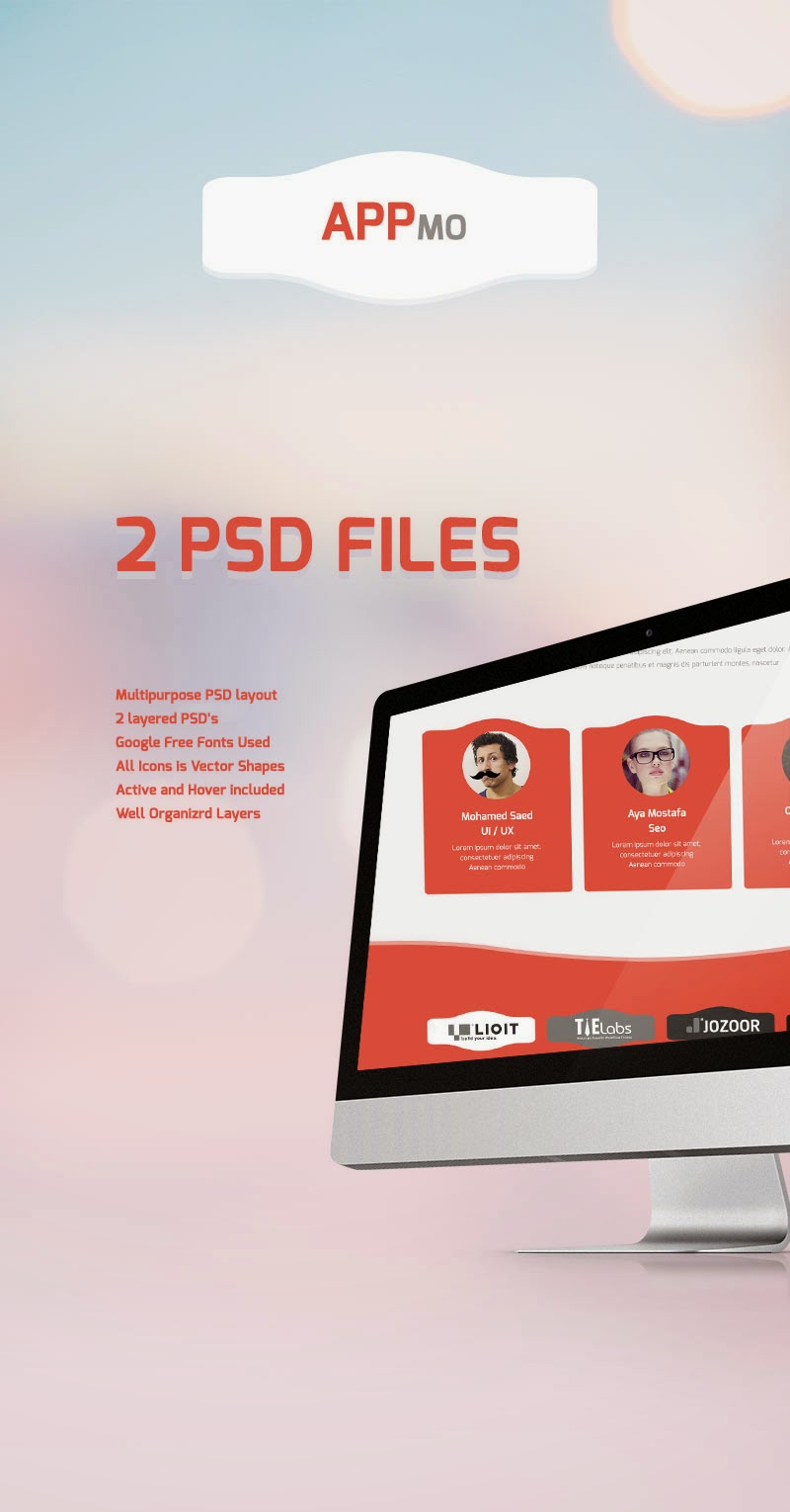 Free One Page App Landing Page PSD
