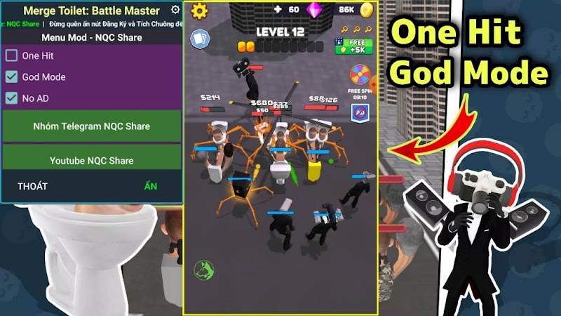 Merge Toilet Battle Master Mod APK (One Hit, God Mode, ADFree)