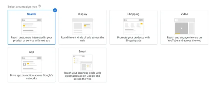 Google ads campaign type search