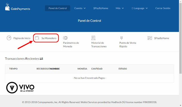 Monedero de criptomonedas en CoinPayments.