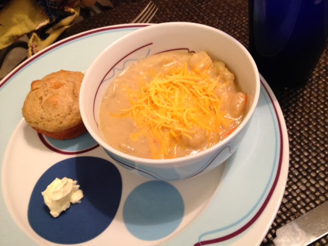 Potato Soup with a Homemade muffin for a perfect supper