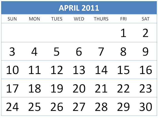 april 2011 calendar. april 2011 calendar printable