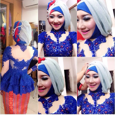 kebaya broklat biru hijab dengan rok batik prada