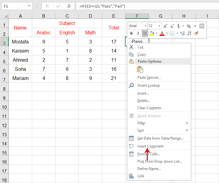 التعليقات في برنامج Excel