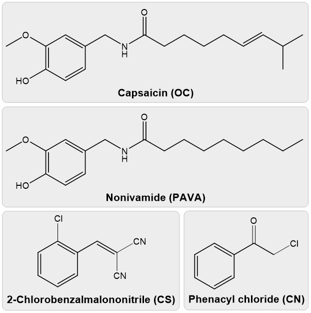 Chemical formulas for tear gas compounds