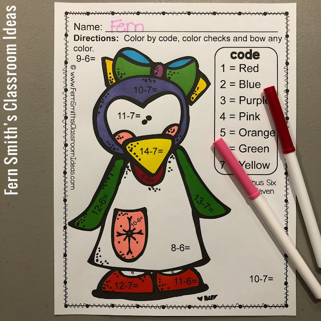 Winter Color By Number Subtraction Bundle at TeacherspayTeachers by Fern Smith of Fern Smith's Classroom Ideas.