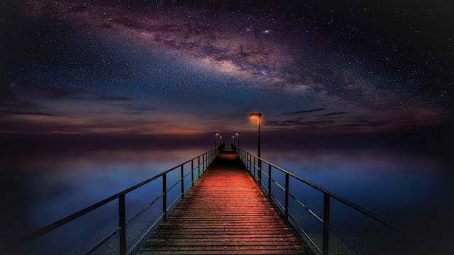 Wallpaper Pier, Milky Way, Galaxy, Night, Sky 