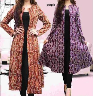 Model gamis cardigan batik panjang modern casual