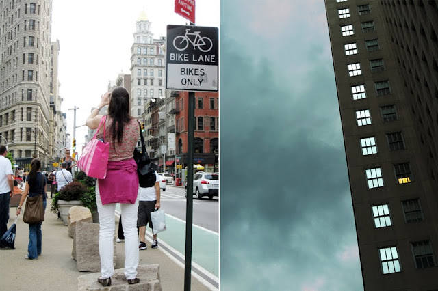 girl taking a photo of the sky/building with one light one