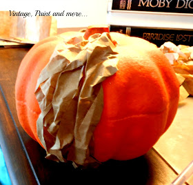 Vintage, Paint and more... brown paper lunch bags used to cover a dollar store pumpkin