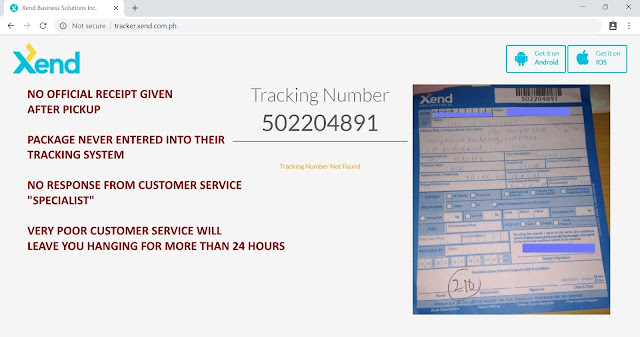 xend bad customer service no tracking number