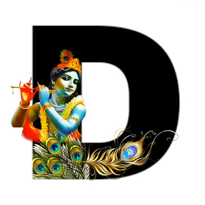 English Alphabets D with Lord Krishna Image