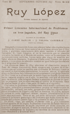 I Concurso de Problemas de mate en 3 jugadas de la revista de ajedrez Ruy López