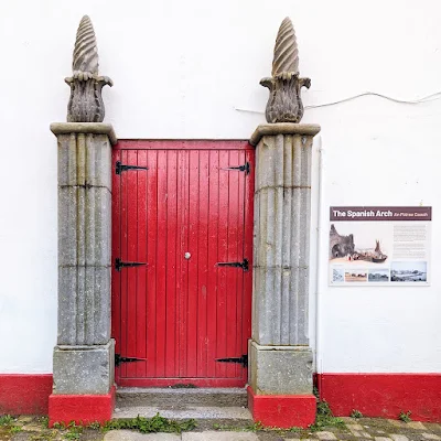 Red door near the Spanish Arch in Galway, Ireland