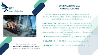 📂 Empleo en Cali HOY como Auxiliar Contable 💼 |▷ #SiHayEmpleo