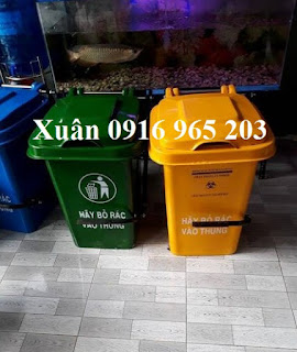 Thùng đạp chân 60 lít xanh, vàng có logo y tế