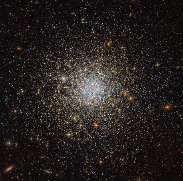 This image from the NASA/ESA Hubble Space Telescope reveals an ancient, glimmering ball of stars called NGC 1466.