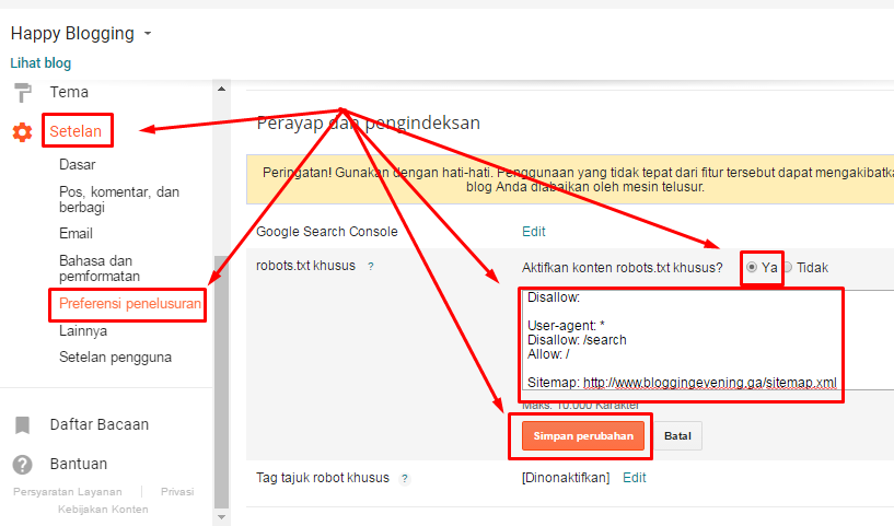 #6 - Cara memasang kode robot sitemap dari webmaster google ke blogger