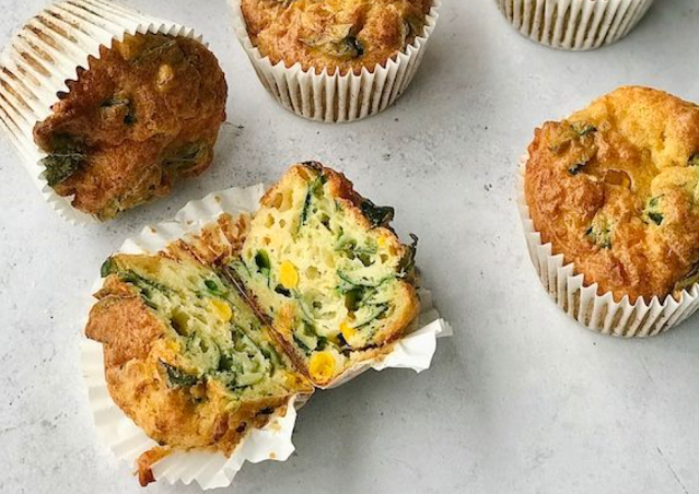 Cheese muffins with sweetcorn and spinach