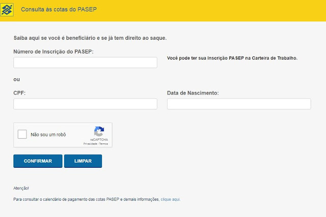 Tela do site do BB na qual é preciso colocar os dados pessoais para acessar o saldo do Pasep — Foto: Reprodução