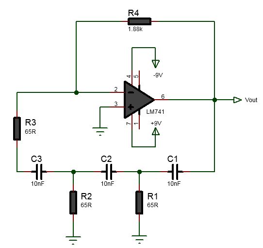 LM741 RC phase shift oscillator