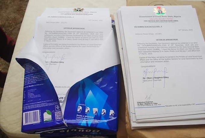 DOCUMENTATION AND ISSUANCE OF EMPLOYMENT LETTERS TO NEWLY RECRUITED TEACHING AND NON-TEACHING STAFF IN CROSS RIVER STATE (Photos) 2019