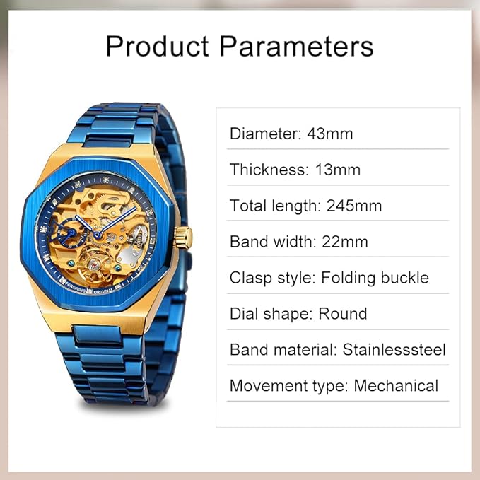 Mechanical Mens Watches Fashion Automatic Male Clock Blue Stainless ...