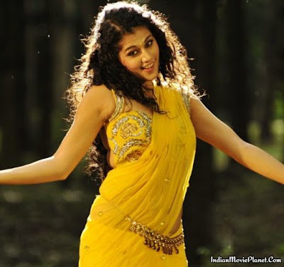 tapsee pannu hot yellow saree navel show images