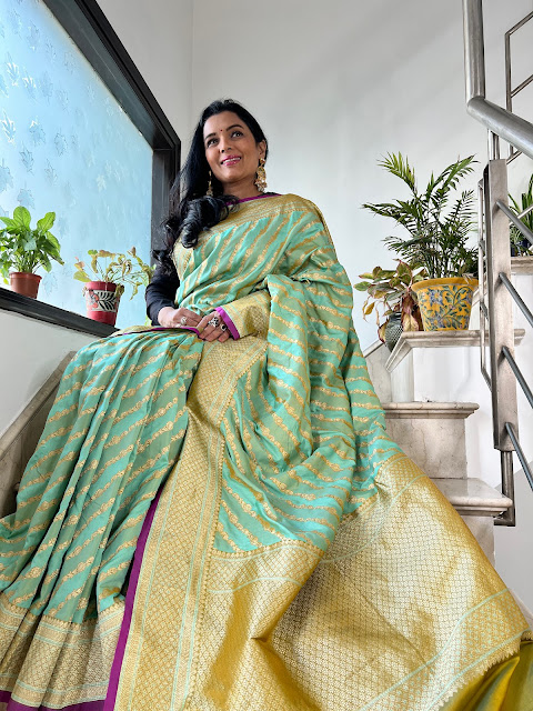 Sea green mushroo silk saree