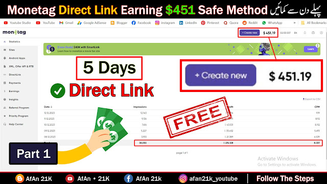 Adsterra Direct Link Trick Apply in Monetag Account | $451 Monetag Direct Link Earning | Monetag CPM