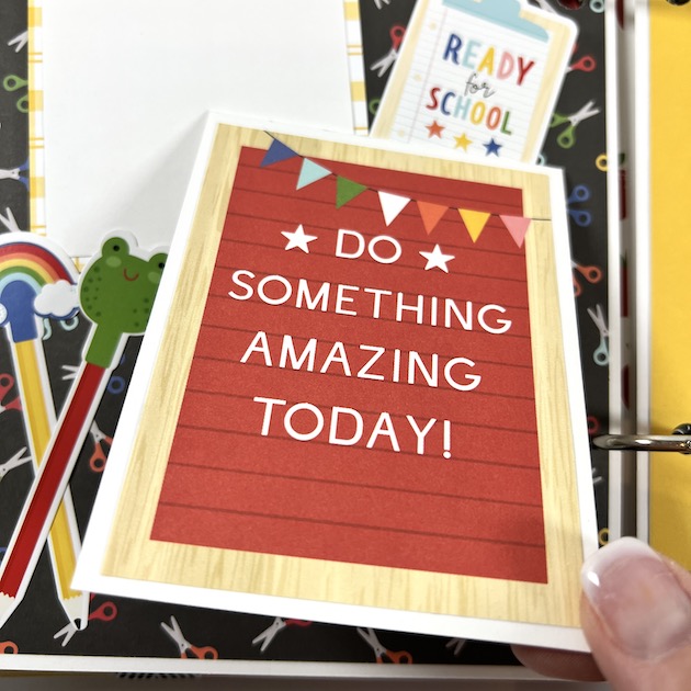 I Love School Scrapbook Album page with a rainbow, frog, and folding card