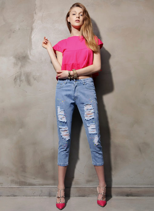 Paint Splashed Cropped Boyfriend Jeans