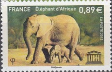 timbre France S155 éléphants d'Afrique