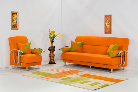 Orange living room design photo